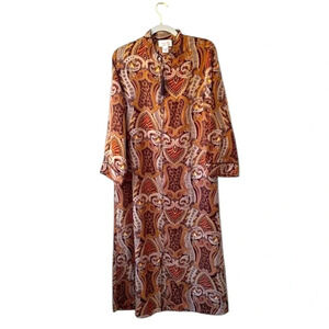 Vintage Judith Hart Long Gown Nightgown Size Small Black Bronze Paisley 60s Robe